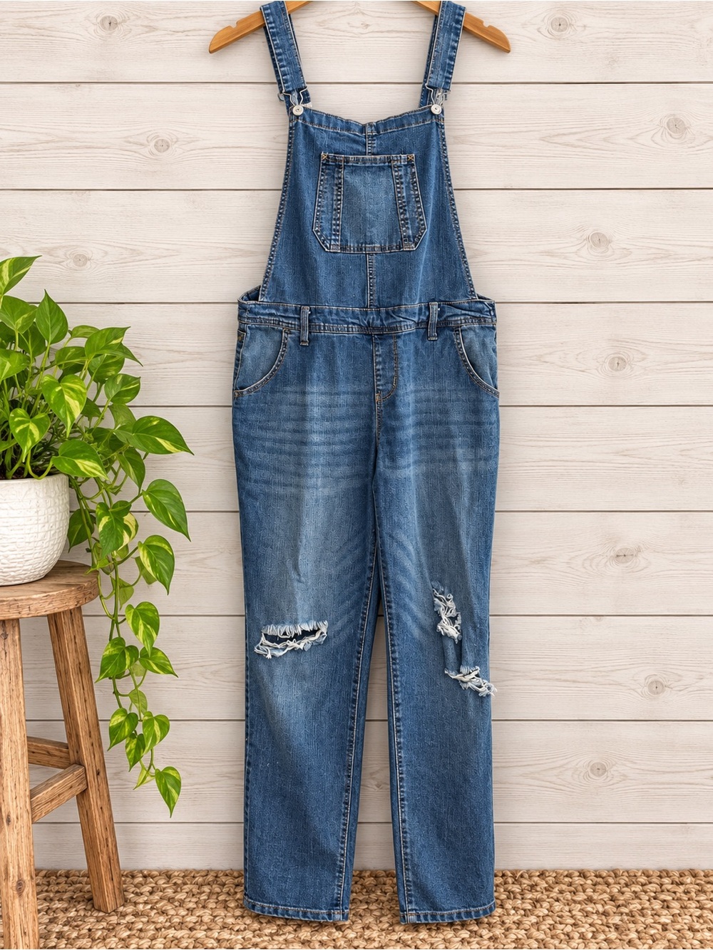 Wallflower Blue Distressed Denim Overalls for Women